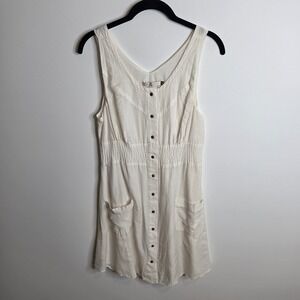 Mike & Chris Dress Womens Small White Cotton Silk Voile Smocked Button Front
